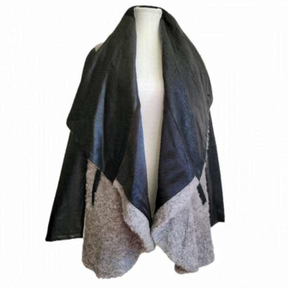 Melissa NEPTON Wool and Faux Leather  Jacket Cardigan - Picture 1 of 16